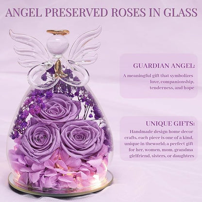 Beferr Valentines Day Rose Gifts for Her Women Mom Gifts for Birthday, Fresh Flowers for Delivery Prime Forever Preserved Rose in Glass Angel Figurine, for Grandma Wife Kids Daughter