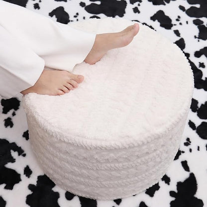 Asuprui Round Footstool Ottoman, 20x14 Inches Multi-Functional Modern Foot Stool,Floor Poufs, Sofa Footrest Extra Seating for Living Room, Entryway, Hallways and Bedrooms (Ivory)