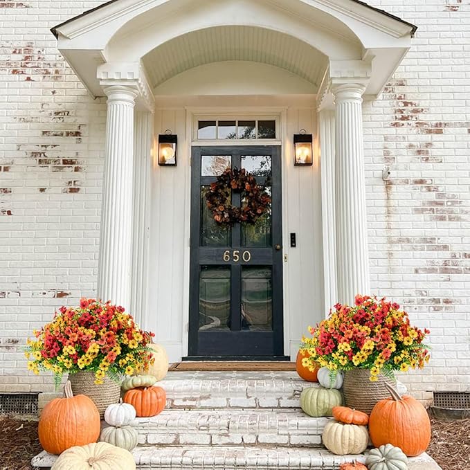 Artificial Fake Flowers Plants for Outdoor,18 Bundles Faux Plants Outside No Fade Plastic UV Resistant for Front Door Porch Patio Balcony Garden Yard Decorations