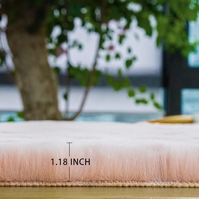 Pink Fluffy Shag Carpet Faux Bunny Washable Plush Fur Area Rugs for Bedroom 4x6 Nursery Rug for Living Room