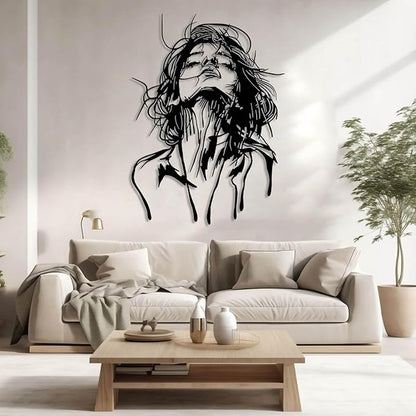 Tuglona Abstract Woman Face Metal Wall Decor, Woman Face Metal Wall Art, Abstract Line Wall Decor, Minimalist Female Line Art, Modern Wall Decoration, Bathroom Wall Hanging (Gold, 35"x26"/90x65cm)