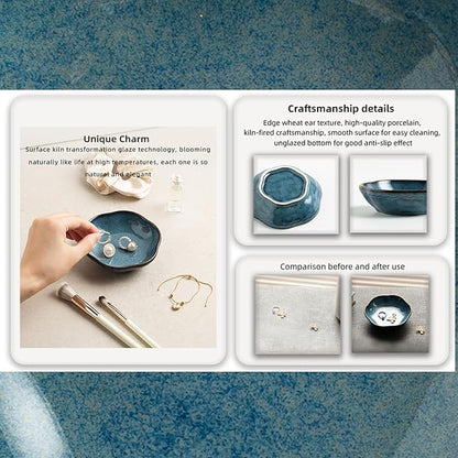 Floral Ceramic Ring Dish Elegant Jewelry Gift for Women Ceramic Trinket Tray Ring Holder Necklace Organizer for Mom Best Friend Sister (blue)