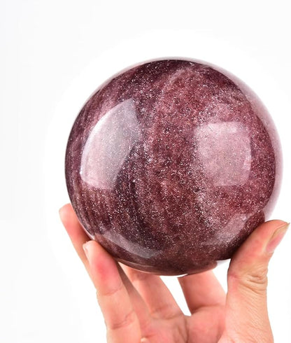 JIC Gem Large Red Healing Crystal Ball Red Strawberry Crystal Sphere with Stand Crystal Decorative Ball Home Decoration (110-120mm)
