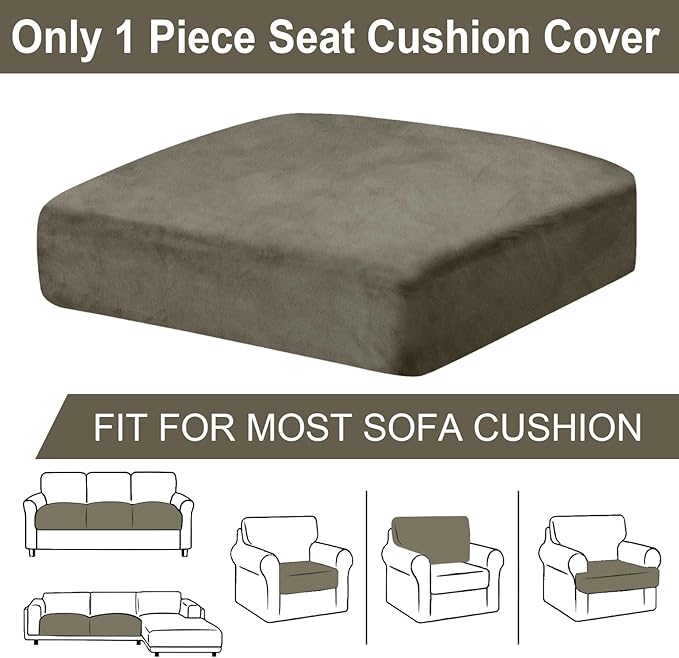 Couch Cushion Cover Velvet 1 Piece Seat Cushion Cover Stretch Armchair Cover Separate Sectional Sofa Slipcovers Furniture Protector (1-Seater or Sofa Backrest, Olive Green)