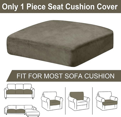 Couch Cushion Cover Velvet 1 Piece Seat Cushion Cover Stretch Armchair Cover Separate Sectional Sofa Slipcovers Furniture Protector (1-Seater or Sofa Backrest, Olive Green)