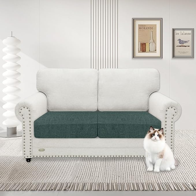 MAXIJIN Waterproof Couch Cushion Covers Stretch Sofa Seat Slipcovers Washable，Sectional Outdoor Cushion Covers with Elastic Bottom for Dogs Pets Kids (2 Pc Cushion Cover, Pea Green)