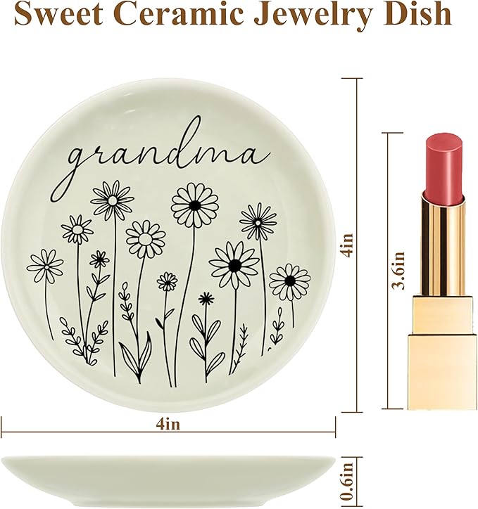 JoycuFF Grandma Birthday Gifts from Granddaughter for Christmas Mothers Day,Grandmother Gifts Ring Dish Decorative Trinket Ceramic
