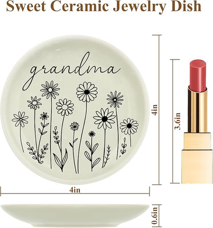 JoycuFF Grandma Birthday Gifts from Granddaughter for Christmas Mothers Day,Grandmother Gifts Ring Dish Decorative Trinket Ceramic