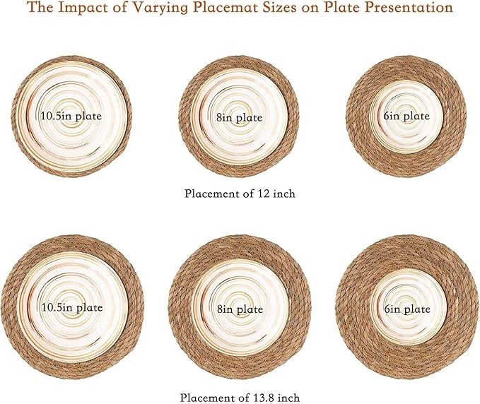 Handmade 13.8" Round Woven Placemats Set of 8, Outdoor Boho Burlap Table Mats Heat Resistant, Natural Jute Place Mat Non Slip Rattan Coasters for Round Dining Table, Home Decoration, Wedding
