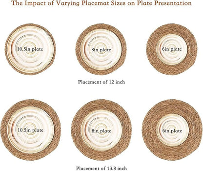 Handmade 13.8" Round Woven Placemats Set of 8, Outdoor Boho Burlap Table Mats Heat Resistant, Natural Jute Place Mat Non Slip Rattan Coasters for Round Dining Table, Home Decoration, Wedding