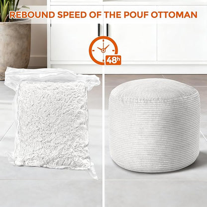 Pouf Ottoman Foot Rest, Comfortable & Soft, Round Footstool Ottoman for Living Room, Bedroom, Office, Room Decoration, Corduroy Foot Stool Pouf with Odorless & Anti-Clump Filling, Large Grey