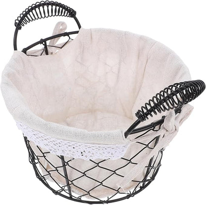 Housoutil Wire Basket with Fabric Liner and Handle, Rustic Metal Storage Basket for Bread, Candy, and Fruit, Multi-use Organizer for Kitchen and Table Decor