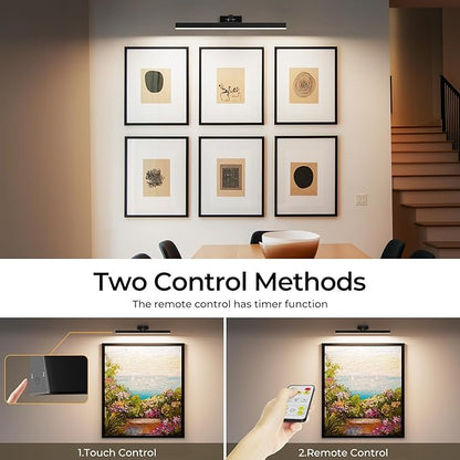 Picture Lights for Wall, Battery Operated Picture Light 24in Gallery Light for Paintings CCT Dimmable Recharging Battery Wall Light with Remote Control for Living Room Gallery Dartboard 2PCS