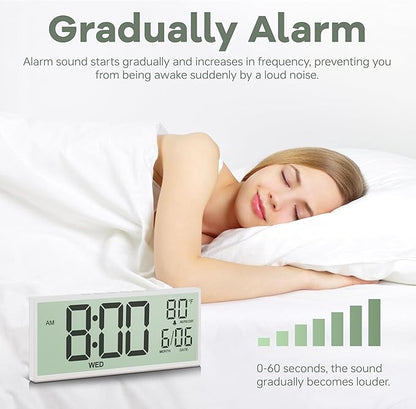 JALL 14.5" Large Digital Wall Clock Battery Operated with Big Digits LCD Screen Display, Day, Date, Alarm, Auto DST, Temperature for Living Room, Bedroom, Desk Decor, Mounted, Gift for Elderly