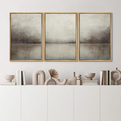 MUDECOR Framed Canvas Print Wall Art Set Abstract Landscape Nature Wilderness Illustration Modern Art Decorative Realism Rustic Vintage for Bedroom - 24"x36"x3 Natural
