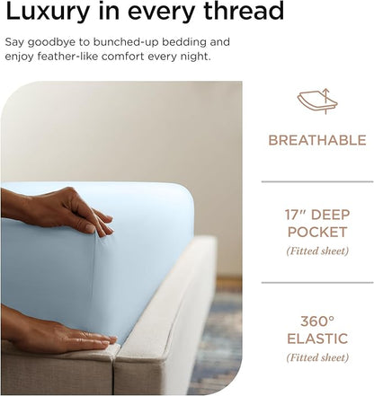 Threadmill Luxury Full Size Sheets for Full Size Mattress, 1000 Thread Count Supima Cotton Sheets for Full Mattress, 5-Star Hotel Quality 4 Piece Bed Sheets with Extra Deep Pocket, Light Blue
