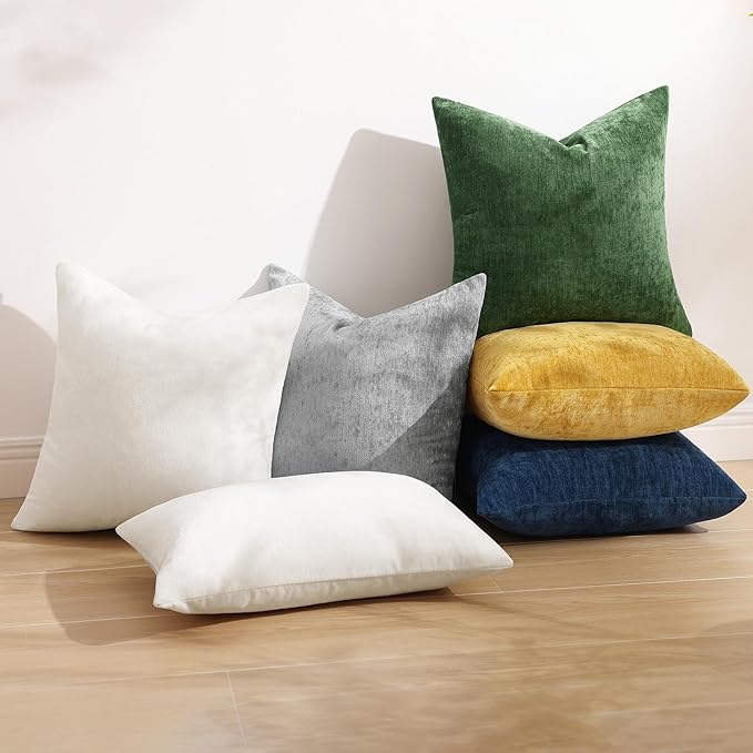 decorUhome Chenille Grey Spring Throw Pillow Covers 24x24 Inch Set of 2, Decorative Soft Couch Pillow Covers Solid Dyed Accent Farmhouse Neutral Square Pillow Cases for Sofa