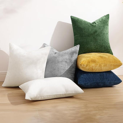 decorUhome Chenille Grey Spring Throw Pillow Covers 24x24 Inch Set of 2, Decorative Soft Couch Pillow Covers Solid Dyed Accent Farmhouse Neutral Square Pillow Cases for Sofa