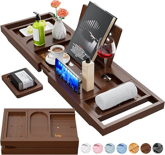 Yirilan Bathtub Trays for Tub,Bath Tray, Foldable Bathtub Caddy,Brown