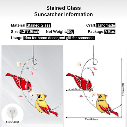 Stained Glass Cardinal Suncatchers for Women Gifts,Male & Female Cardinal Sun Catcher Stained Glass for Window Hangings,Red Birds Sun Catchers for Christmas Dec, Rememberce Gifts for Bird Lovers