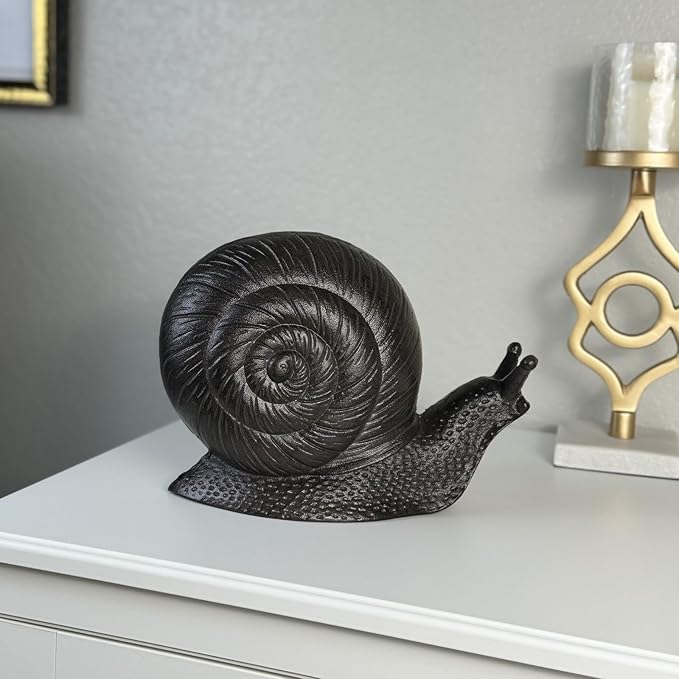 Cast Iron Snail Sculpture (8.1" Tall) - Rust Brown Unique Garden and Indoor/Outdoor Decorative Ornament Statue HC8431