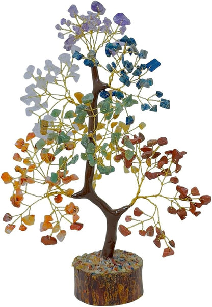 Gemstone Handcrafted Crystal Tree of Life, 7 Chakra Healing Stones, Bonsai Style Decorative Tree for Home, Office Desk, Living Room, Birthday Gifts for Women, Mom.