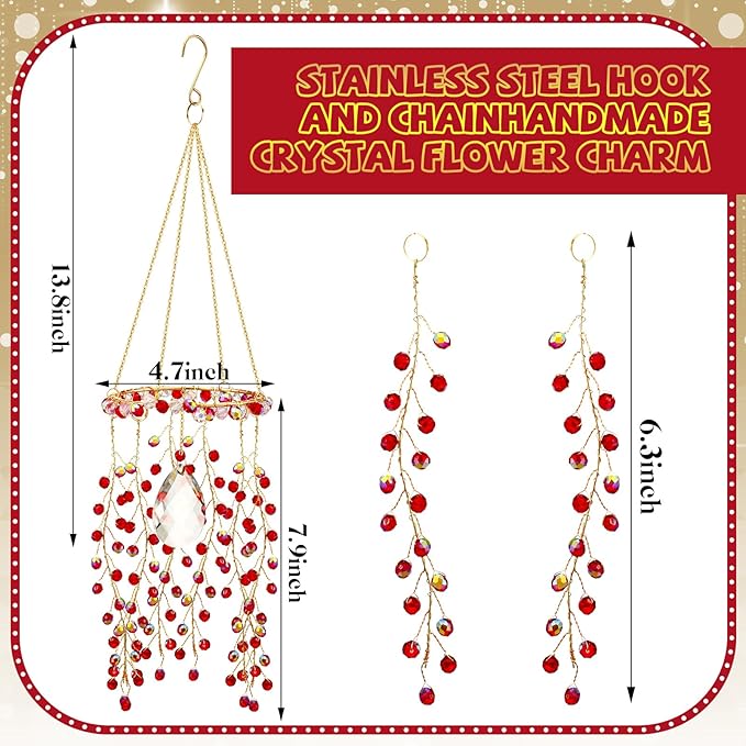 Suncalla 3 Pcs Crystal Suncatcher for Window Hanging Christmas Red Berry Crystal Sun Catcher Indoor Window Glass Wind Chimes Home Garden Decor Making Rainbow Xmas Gifts