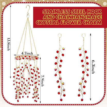 Suncalla 3 Pcs Crystal Suncatcher for Window Hanging Christmas Red Berry Crystal Sun Catcher Indoor Window Glass Wind Chimes Home Garden Decor Making Rainbow Xmas Gifts