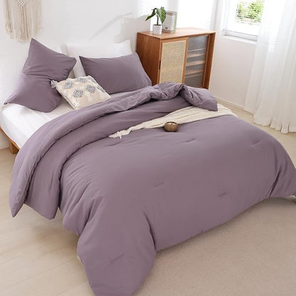 ROSGONIA Oversized King Comforter 128x120, 3pcs Super King Plus Comforter (1 Dusty Purple Comforter & 2 Pillowcases) Lightweight Oversized King Bedding Set Quilt