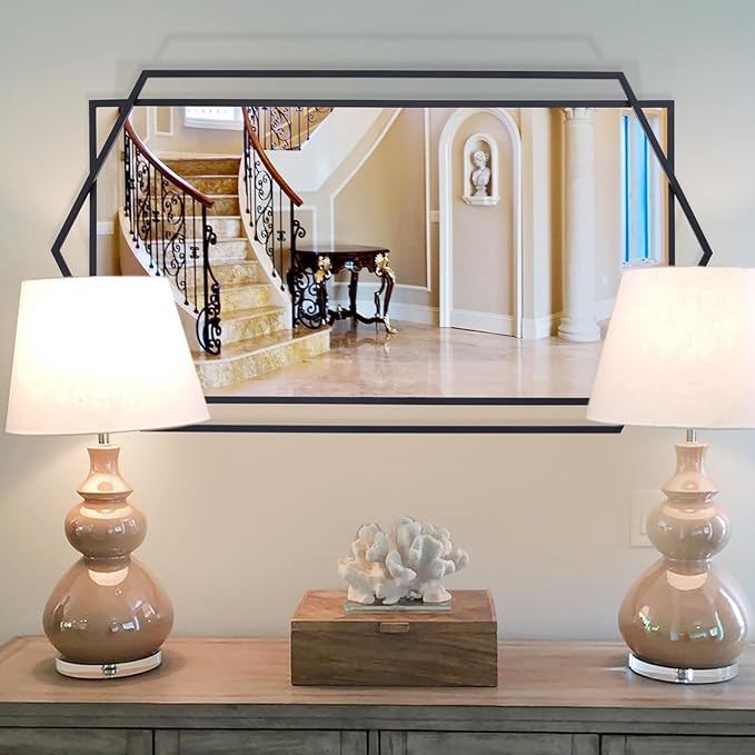 24"x47" Large Wall Mirror for Decor, Living Room Decoraive Wall Mirror with Metal Frame, Unique Black Bathroom Mirror Vertical or Horizontal Hanging