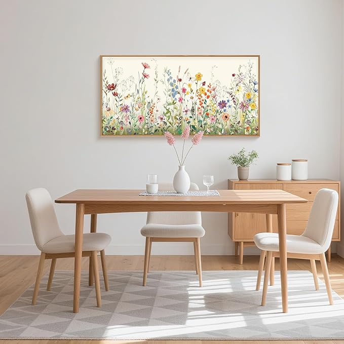 Aryroi Watercolor Colorful Wildflower Framed Canvas Wall Art Set,Modern Nature Flower Wall Decor,Natural Pink Green Floral Botanical Artwork for Living Room, Bedroom,Farmhouse-40 x20 x1