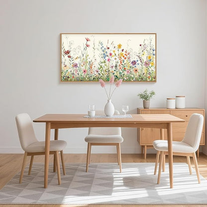 Aryroi Watercolor Colorful Wildflower Framed Canvas Wall Art Set,Modern Nature Flower Wall Decor,Natural Pink Green Floral Botanical Artwork for Living Room, Bedroom,Farmhouse-40 x20 x1
