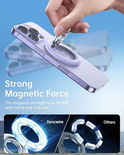 SYNCWIRE for MagSafe Ring Phone Holder, 360° Rotation Magnetic Cell Phone Grip Dual-Sided Magnets Phone Ring Kickstand Compatible with iPhone 17 16 15 14 13 12 Pro Max MagSafe, Android, Samsung etc.