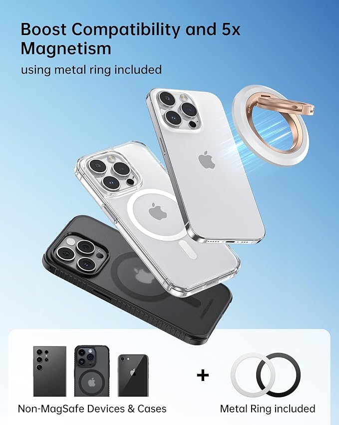 SYNCWIRE for MagSafe Ring Phone Holder, 360° Rotation Magnetic Cell Phone Grip Dual-Sided Magnets Phone Ring Kickstand Compatible with iPhone 17 16 15 14 13 12 Pro Max MagSafe, Android, Samsung etc.