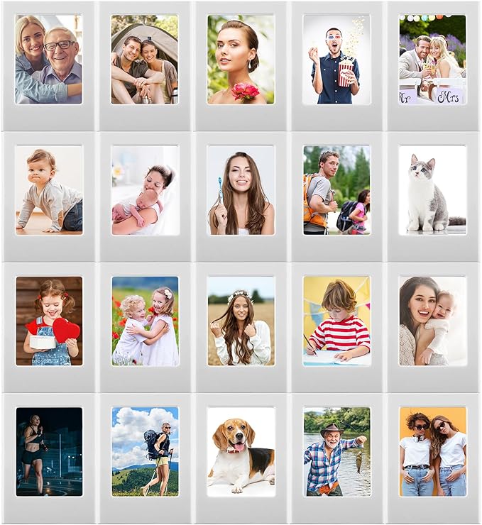 Epakh 20 Packs Magnetic Photo Picture Frame Cute Mini Table Photo Frame Holder 3 Inches Plastic Colorful Picture Display for Fridge Office (Gray)