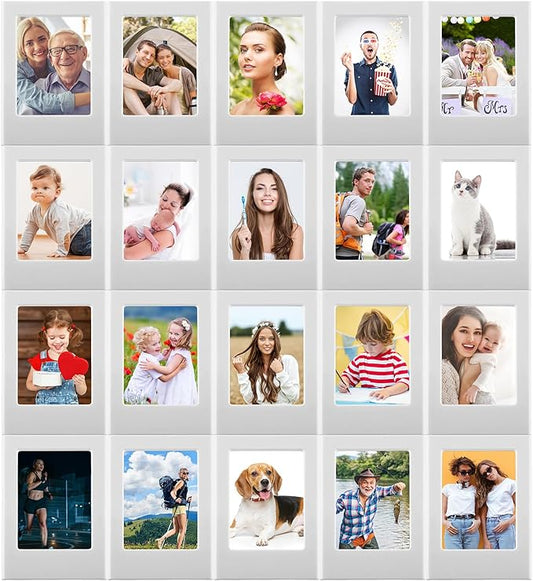 Epakh 20 Packs Magnetic Photo Picture Frame Cute Mini Table Photo Frame Holder 3 Inches Plastic Colorful Picture Display for Fridge Office (Gray)