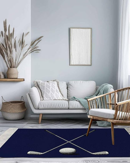 Navy Blue Runner Rug 3X5 Ft Bedroom Area Rug, Washable Woven Sports Golf Ball Throw Carpet with Tassel, Non-Shedding Modern Minimalist Art Dining Room Living Room Carpets