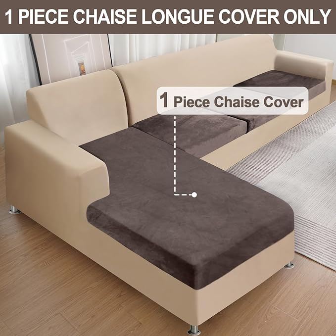 Couch Cover 1 Piece Chaise Lounge Cover Velvet Sectional Couch Cushion Covers Separate L Shape Sofa Slipcovers Furniture Protector for Dogs Pets (Chaise or Sofa 3-Seater, Coffee)