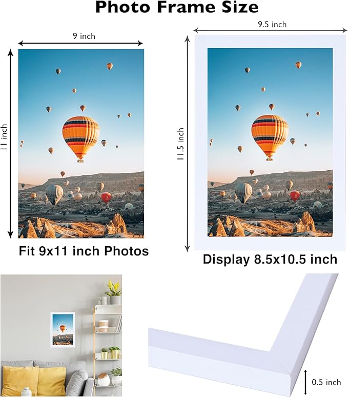9x11 Picture Frame Set of 2 White for Wall Hanging or Tabletop, Wall Mounting Horizontally or Vertically, 9 x 11 Wall Gallery Poster Photo Frames for 9 by 11 Photo,2 Pack, White