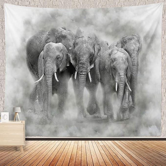 Elephant in Smoke Tapestry Wild Animals African Elephant Decor Wall Hangings Tapestry Large Tapestry for Bedroom Living Room Dorm College Man Cave(80x60 Inch)