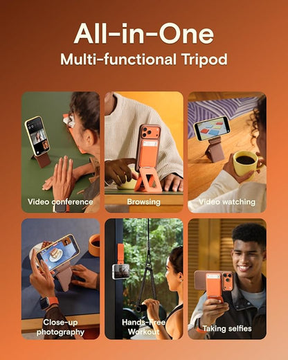 MOFT Phone Tripod Wallet for iPhone, Mulit-Angles, Lightweight & Portable Phone Stand, MOVAS Vegan Leather Magnetic Wallet, Strong Magnets, NFC Card Holder,Travel Essential, Brownie (with Card Slot)