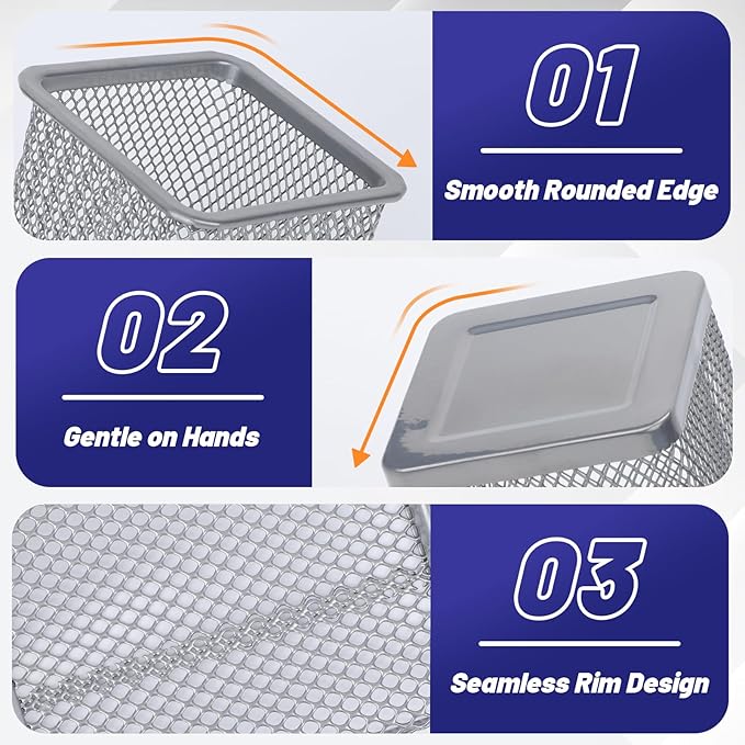 Segarty Pen Cup Holder, 6 Pack Square Silver Pen Holder for Desk, Multifuntional Mesh Pencil Cups Containers for Marker, Office Supplies, School Students, Home Desktop, Brush Organizer