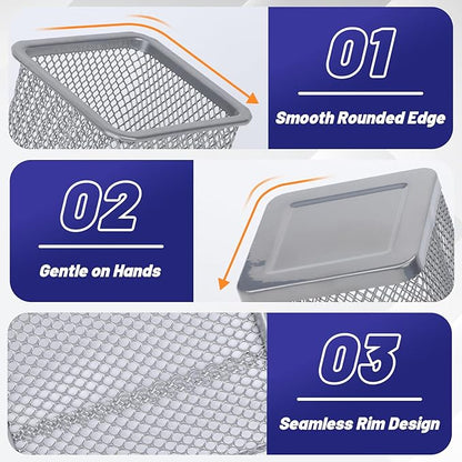 Segarty Pen Holder, 3 Pack Square Silver Pencil Holder for Desktop, Metal Mesh Pen Cup Container Desk Organizer for Office Supplies, School, Home, Makeup Brush Storage