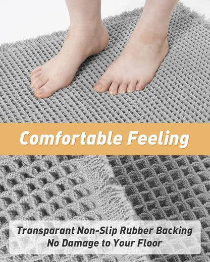 AMOAMI Upgraded Waffle Bath Mat, Super Absorbent Non Slip Bath Mats for Bathroom Floor, Machine Washable Bathroom Rugs with Tassels, Rubber Backed Bathroom Mats, Ultra Soft, 24" x 36", Grey