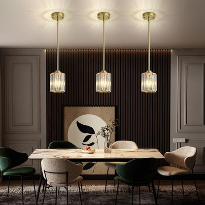 Pendant Lights Kitchen Island 3 Pack, Gold Modern Crystal Mini Chandelier Ceiling Hanging Pendant Light Fixtures for Kitchen Hallway Dining Room Bedroom