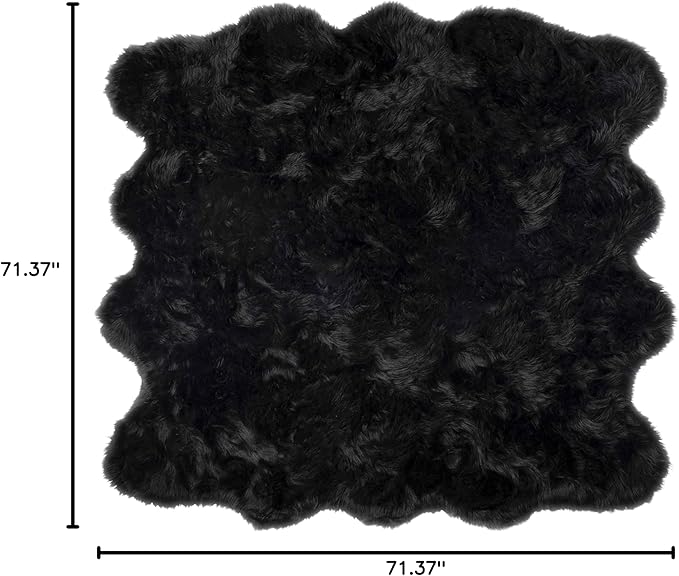 Luxe Gordon Faux Fur Rug with Soft and Fluffy Pile | Machine Washable Living Room Rug with Anti-Slip Backing | Cruelty-Free Area Rugs for Office or Bedroom, Black, 6 ft x 6 ft
