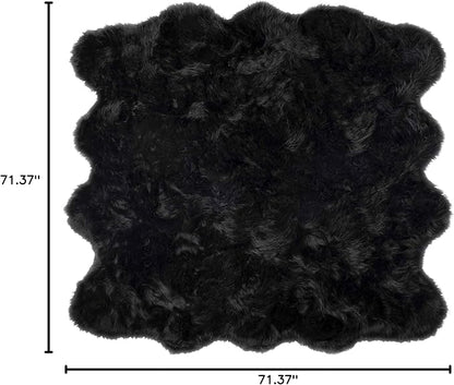Luxe Gordon Faux Fur Rug with Soft and Fluffy Pile | Machine Washable Living Room Rug with Anti-Slip Backing | Cruelty-Free Area Rugs for Office or Bedroom, Black, 6 ft x 6 ft