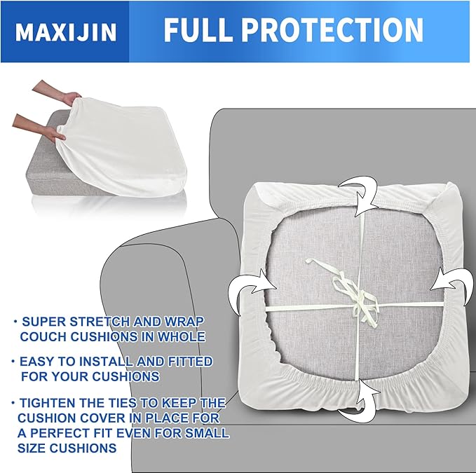 MAXIJIN Velvet Stretch Seat Cushion Covers Couch Cushion Cover for Individual Cushions Sofa Seat Cushion Slipcovers with Elastic Bottom (3 Piece XL Sofa Cushion Covers, White)