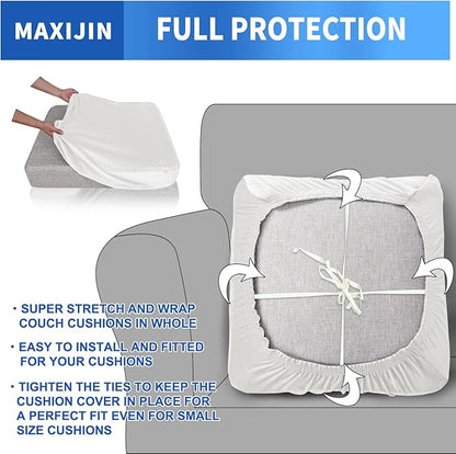 MAXIJIN Velvet Stretch Seat Cushion Covers Couch Cushion Cover for Individual Cushions Sofa Seat Cushion Slipcovers with Elastic Bottom (3 Piece XL Sofa Cushion Covers, White)