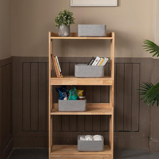 4 Pack Small Storage Shelf Baskets for Organizing, Mini Woven Rope Storage Bins for Towels, Cute Decorative Closet Organizer，Baby Nursery, Gift Empty Baskets -11.81''Lx7.87''Wx4.72''H-Grey